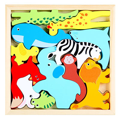 Ocean Kingdom: Wooden Interlocking Animal Tangram Puzzle