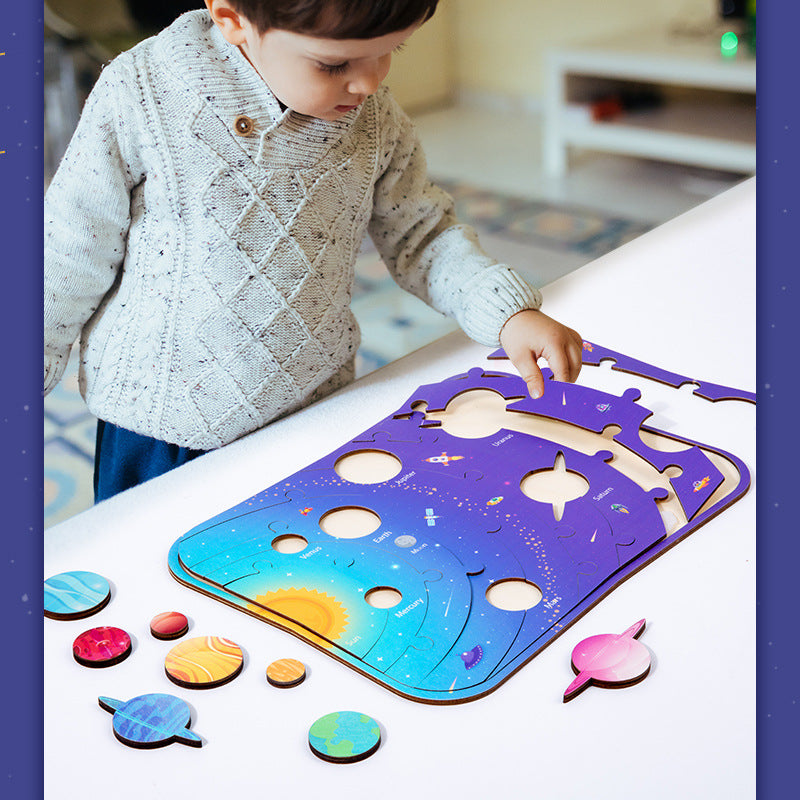 Cosmic Voyager: Wooden Solar System Planet Matching Puzzle for Toddlers & Kids