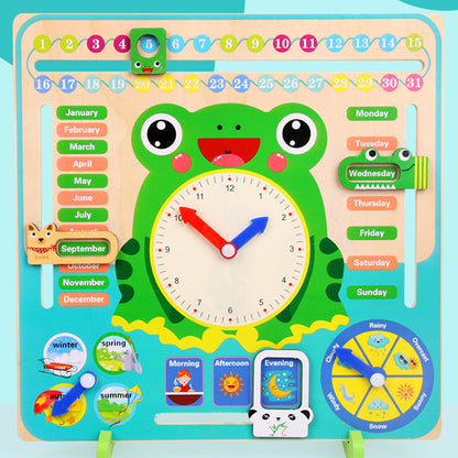 Little Time Explorer: 7-in-1 Interactive Wooden Frog Calendar & Weather Clock