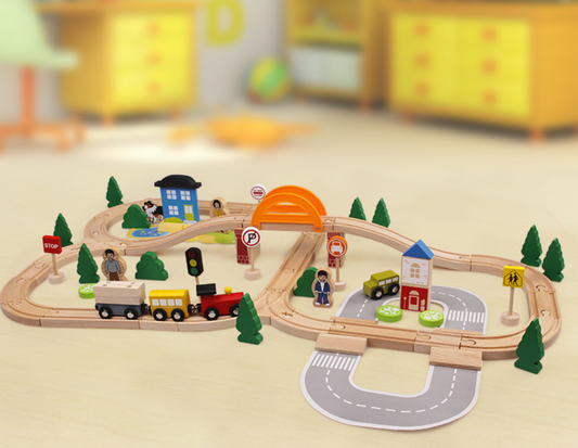 Grand Journey 78-teiliges Holz-Eisenbahn- und Stadt-Abenteuerset