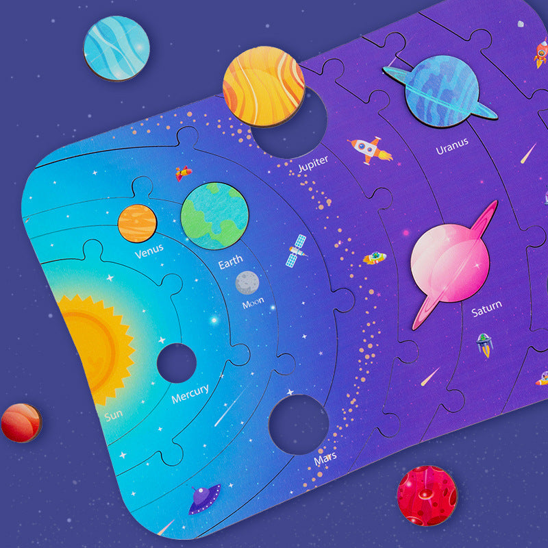 Cosmic Voyager: Wooden Solar System Planet Matching Puzzle for Toddlers & Kids